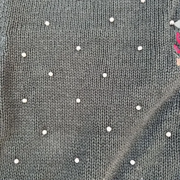 Vintage Womens Winter Sweater Size M Christmas Green 90s Beaded Hand Embroidered - Picture 13 of 13